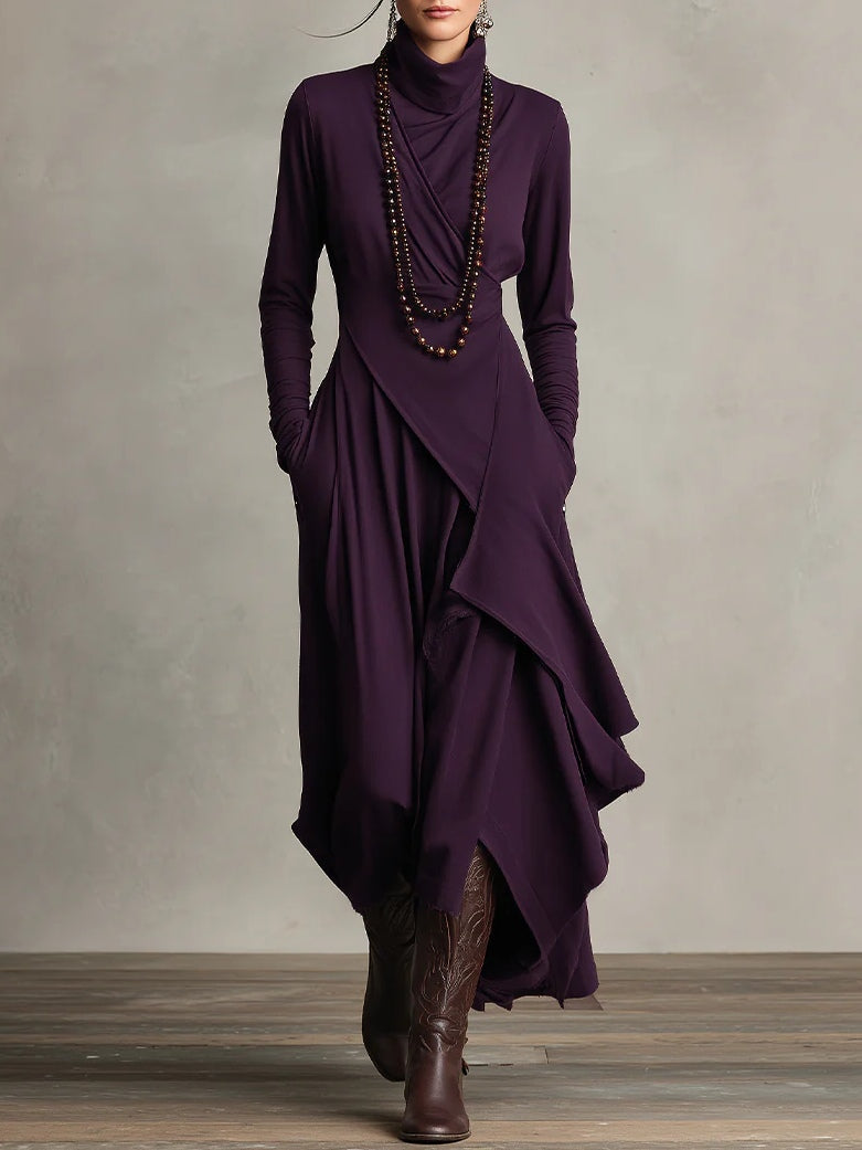 Zorvella - Women’s Draped Turtleneck Maxi Dress