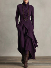 Zorvella - Women’s Draped Turtleneck Maxi Dress