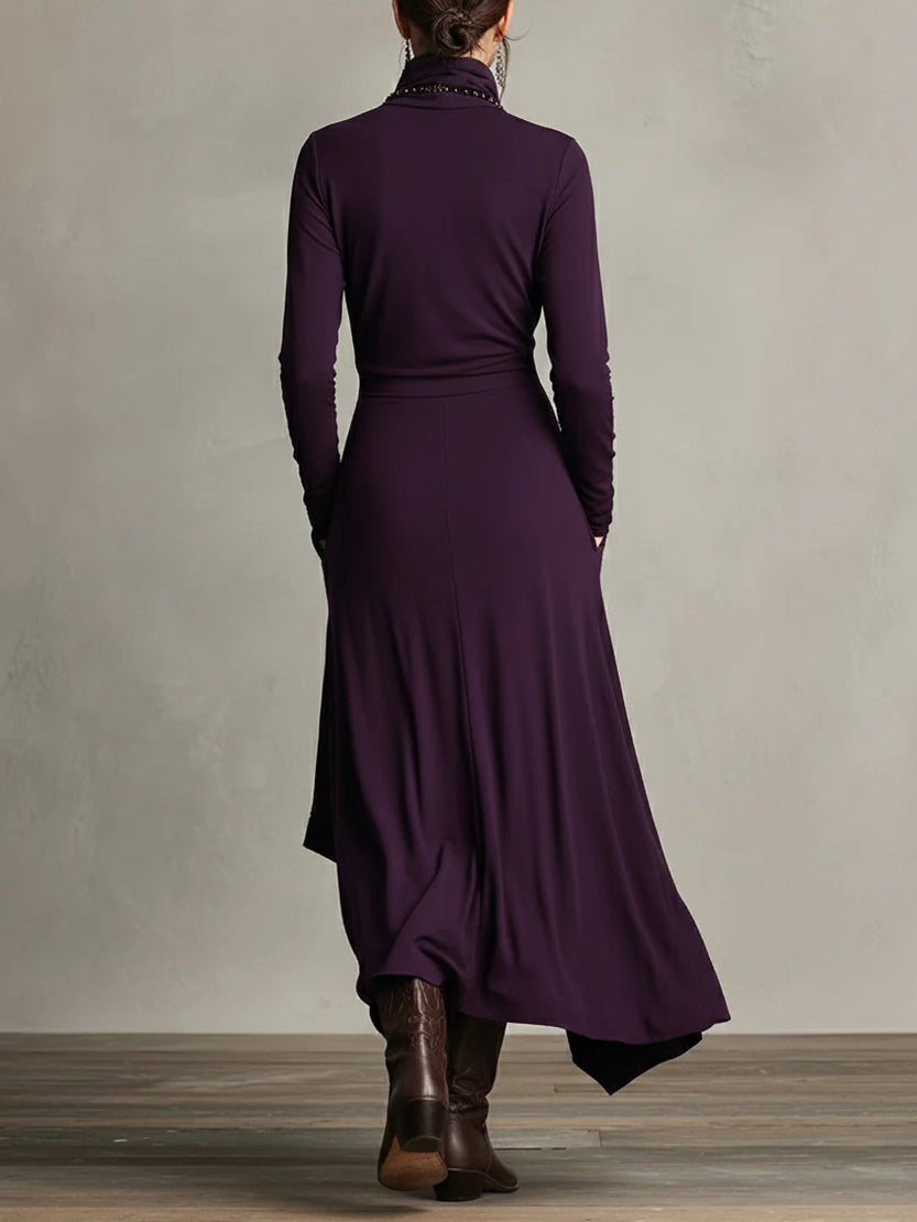 Zorvella - Women’s Draped Turtleneck Maxi Dress