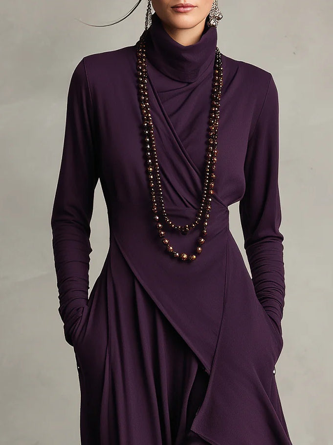 Zorvella - Women’s Draped Turtleneck Maxi Dress