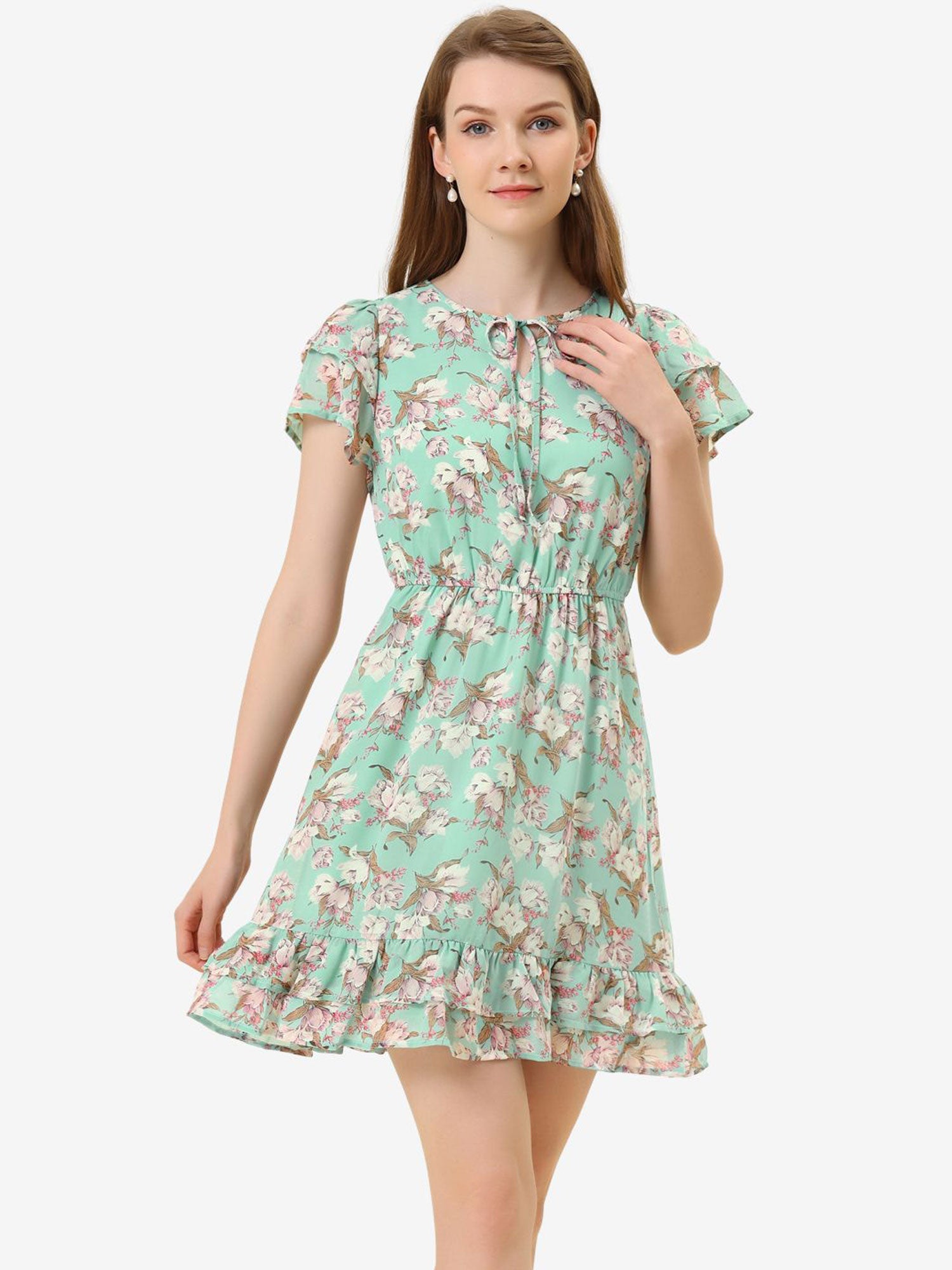 Rufflora - Women’s Floral Ruffle Sleeve Dress