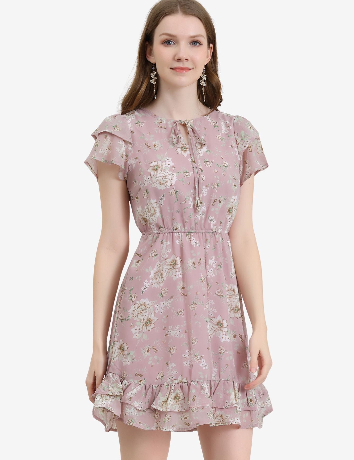 Rufflora - Women’s Floral Ruffle Sleeve Dress