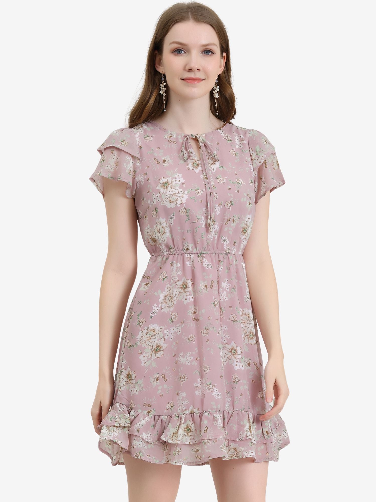 Rufflora - Women’s Floral Ruffle Sleeve Dress