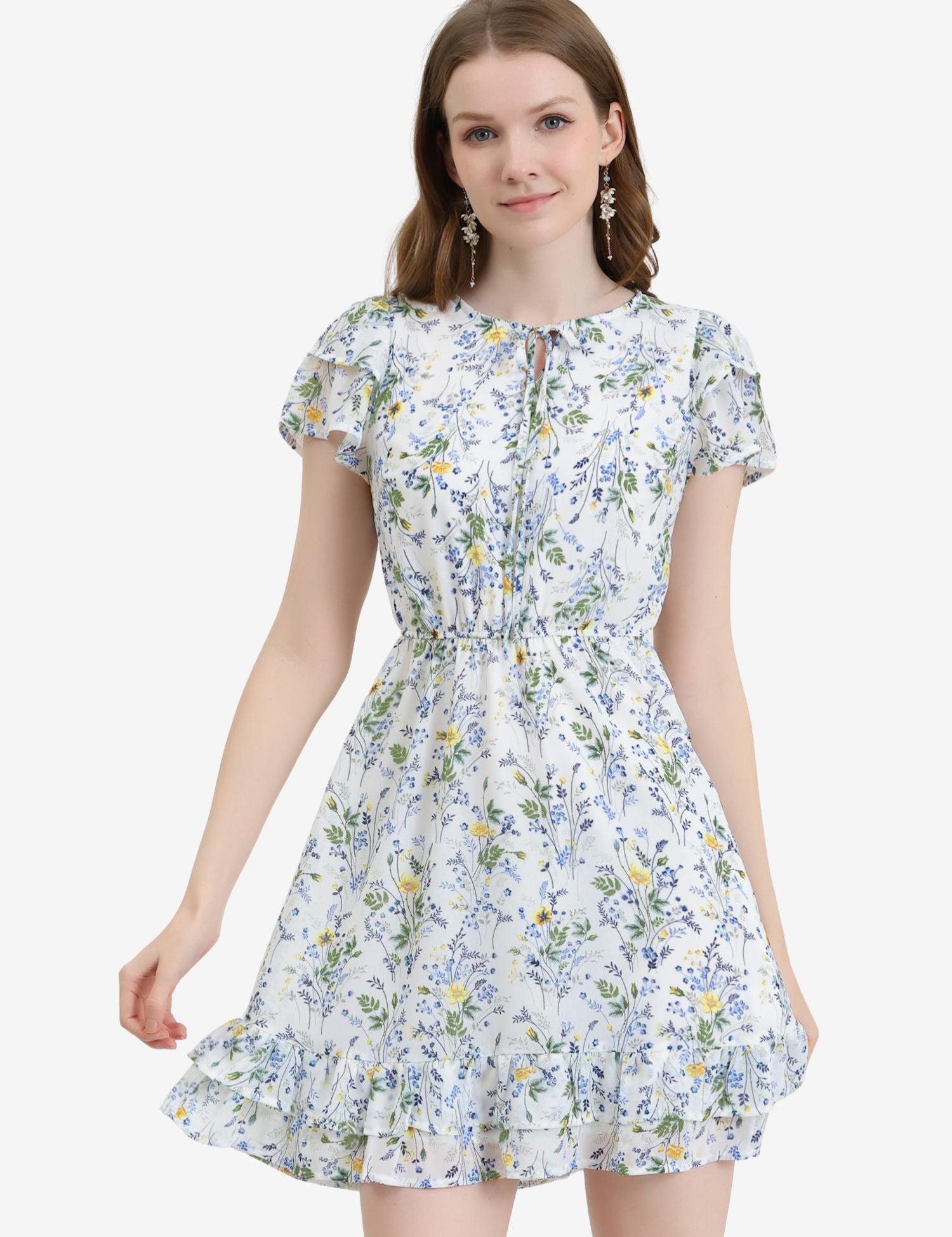 Rufflora - Women’s Floral Ruffle Sleeve Dress