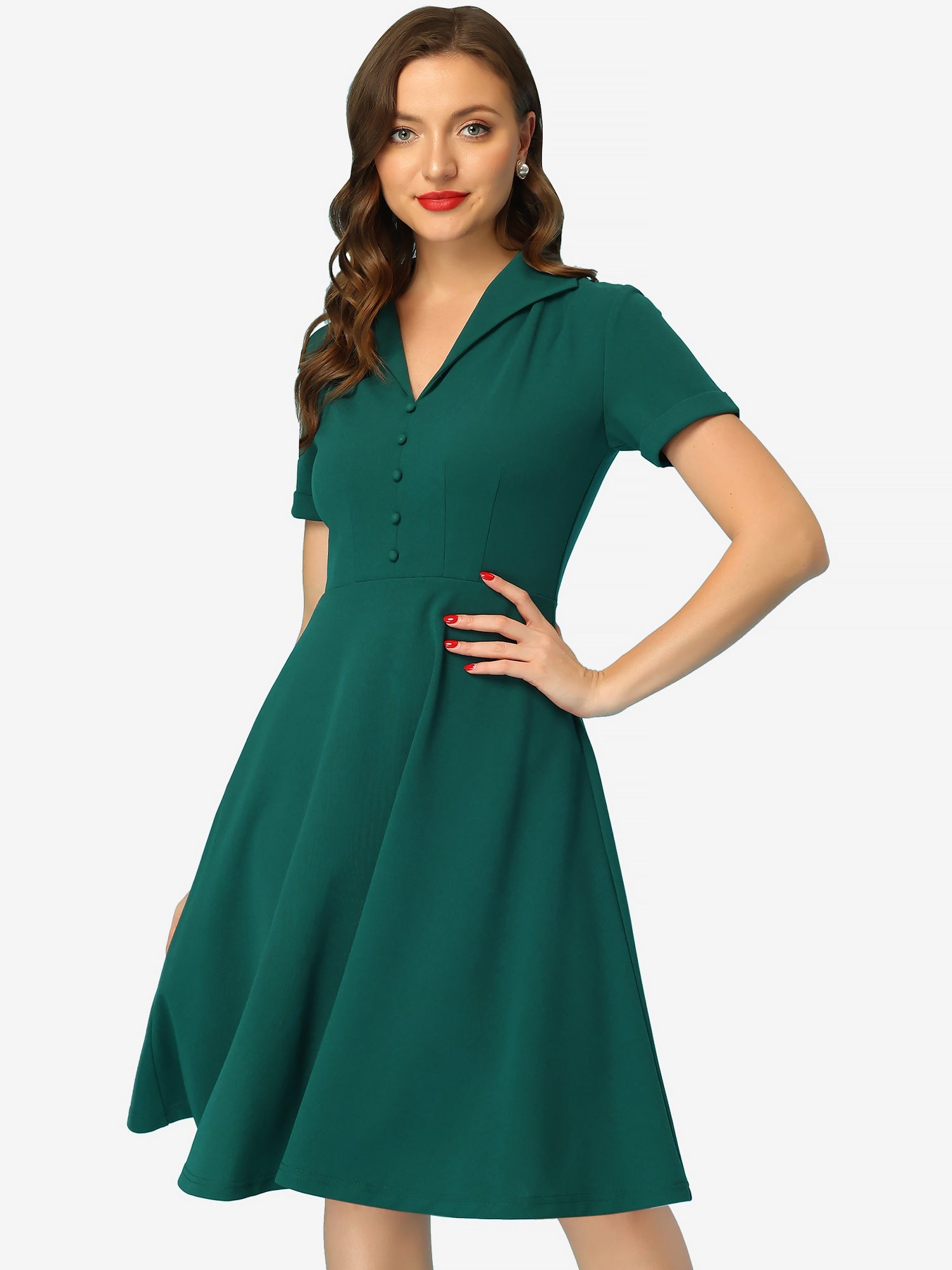 Elvaria – Women’s Vintage Collar Fit & Flare Midi Dress