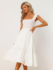 Solavira – Women’s Boho Smocked Tiered Midi Sundress