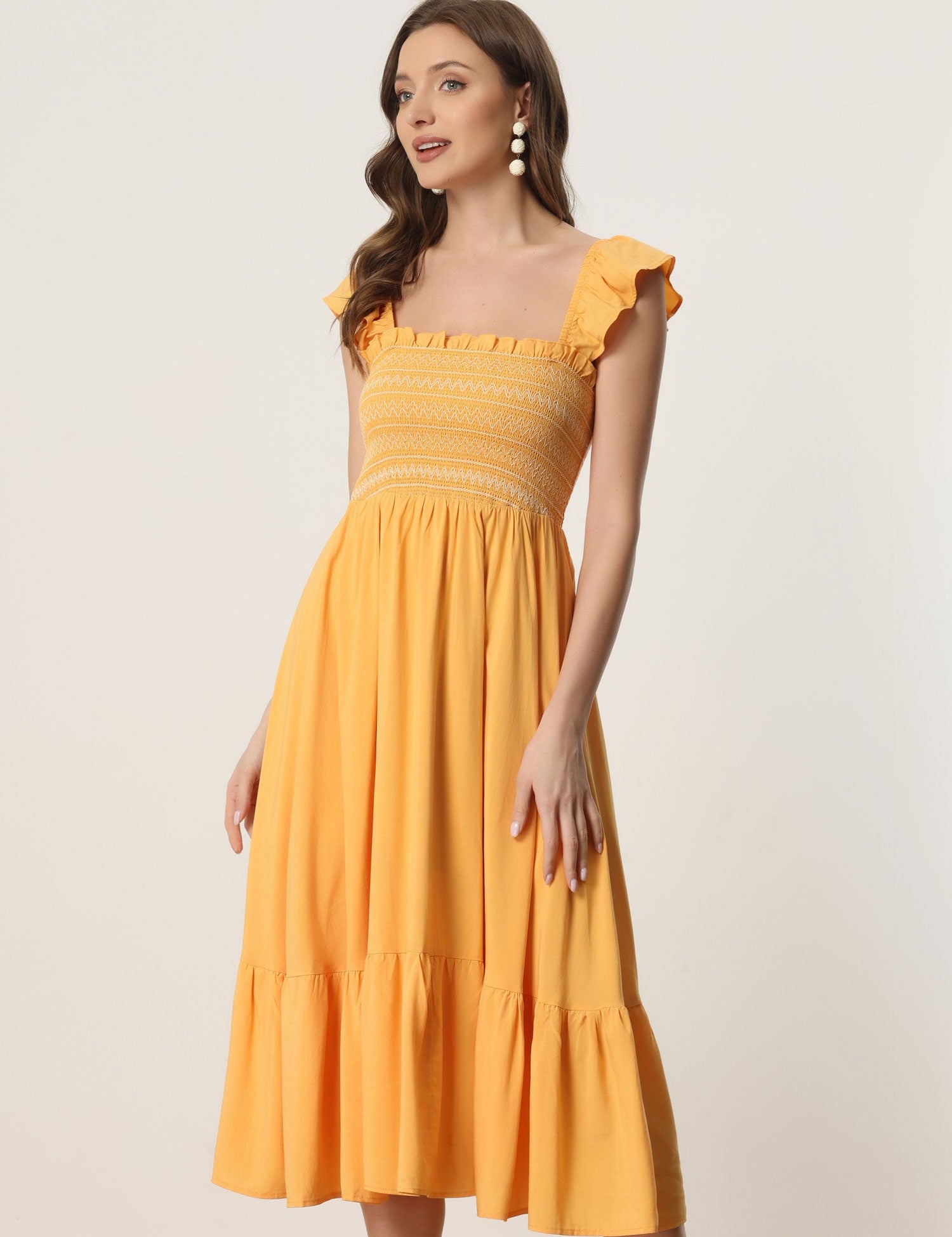 Solavira – Women’s Boho Smocked Tiered Midi Sundress