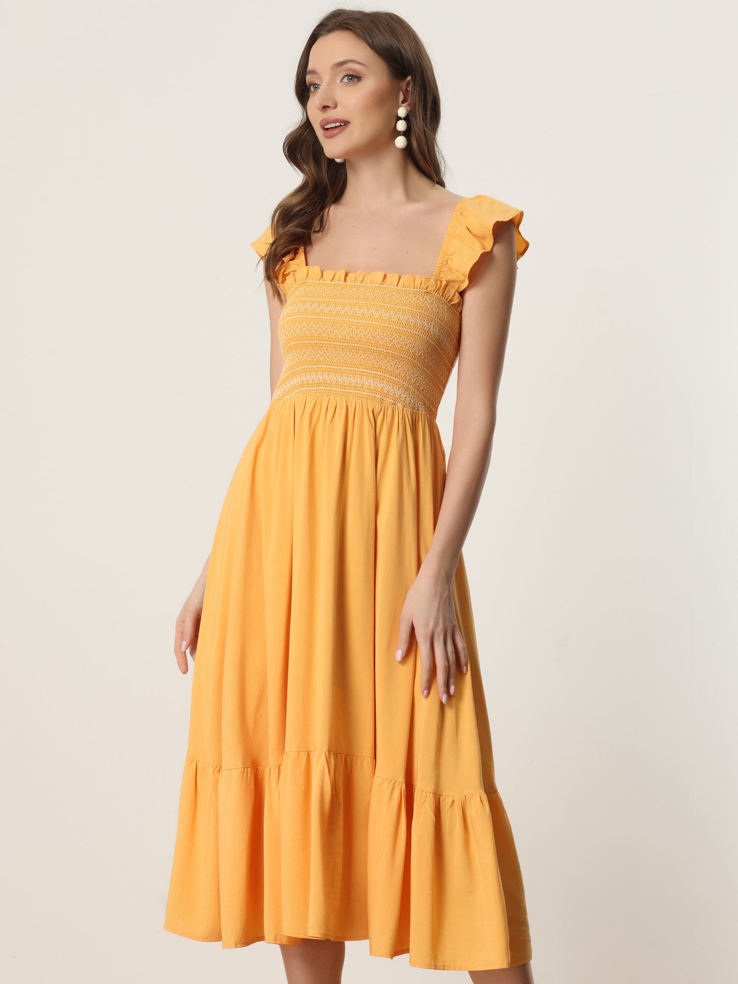 Solavira – Women’s Boho Smocked Tiered Midi Sundress