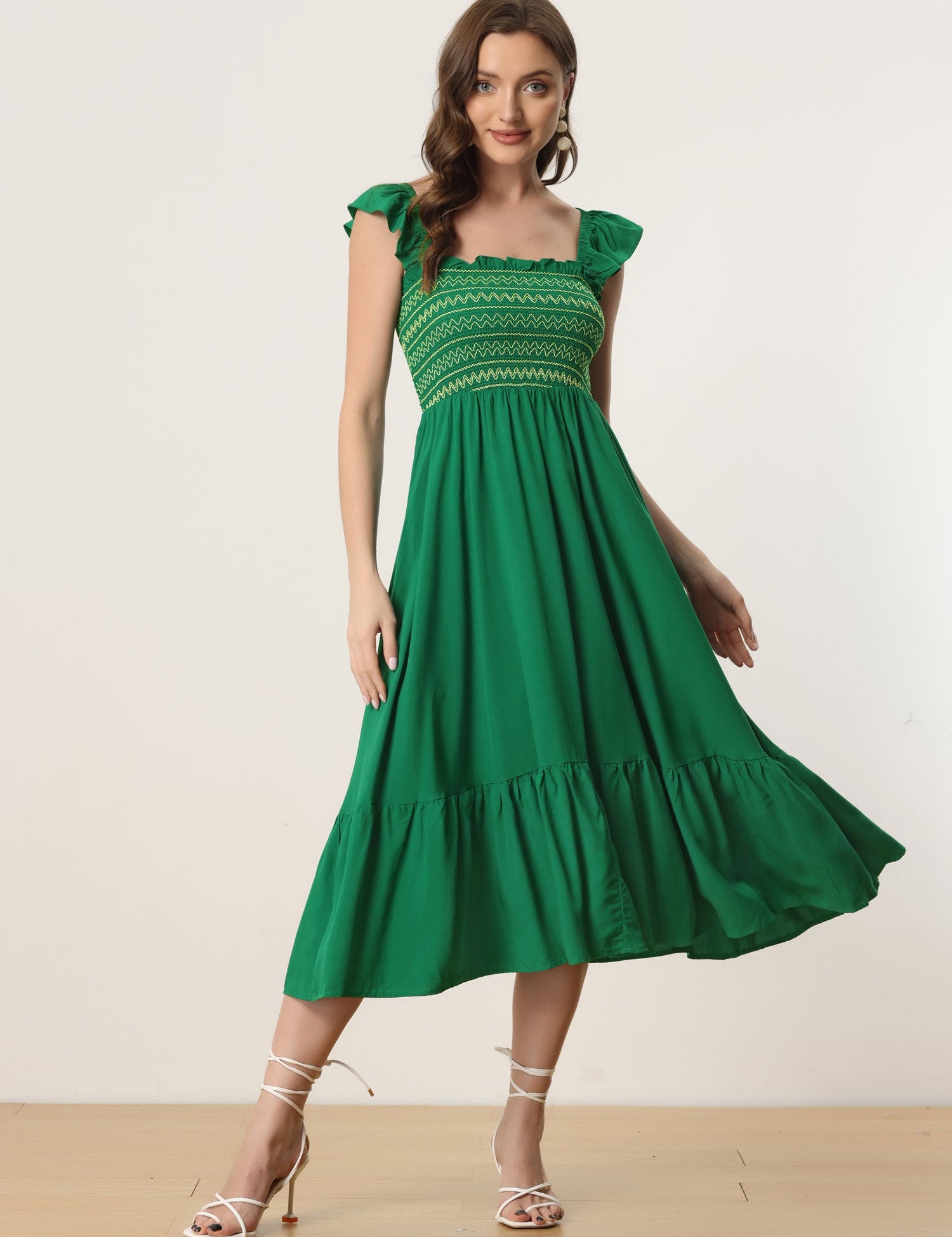 Solavira – Women’s Boho Smocked Tiered Midi Sundress