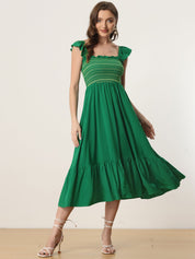 Solavira – Women’s Boho Smocked Tiered Midi Sundress