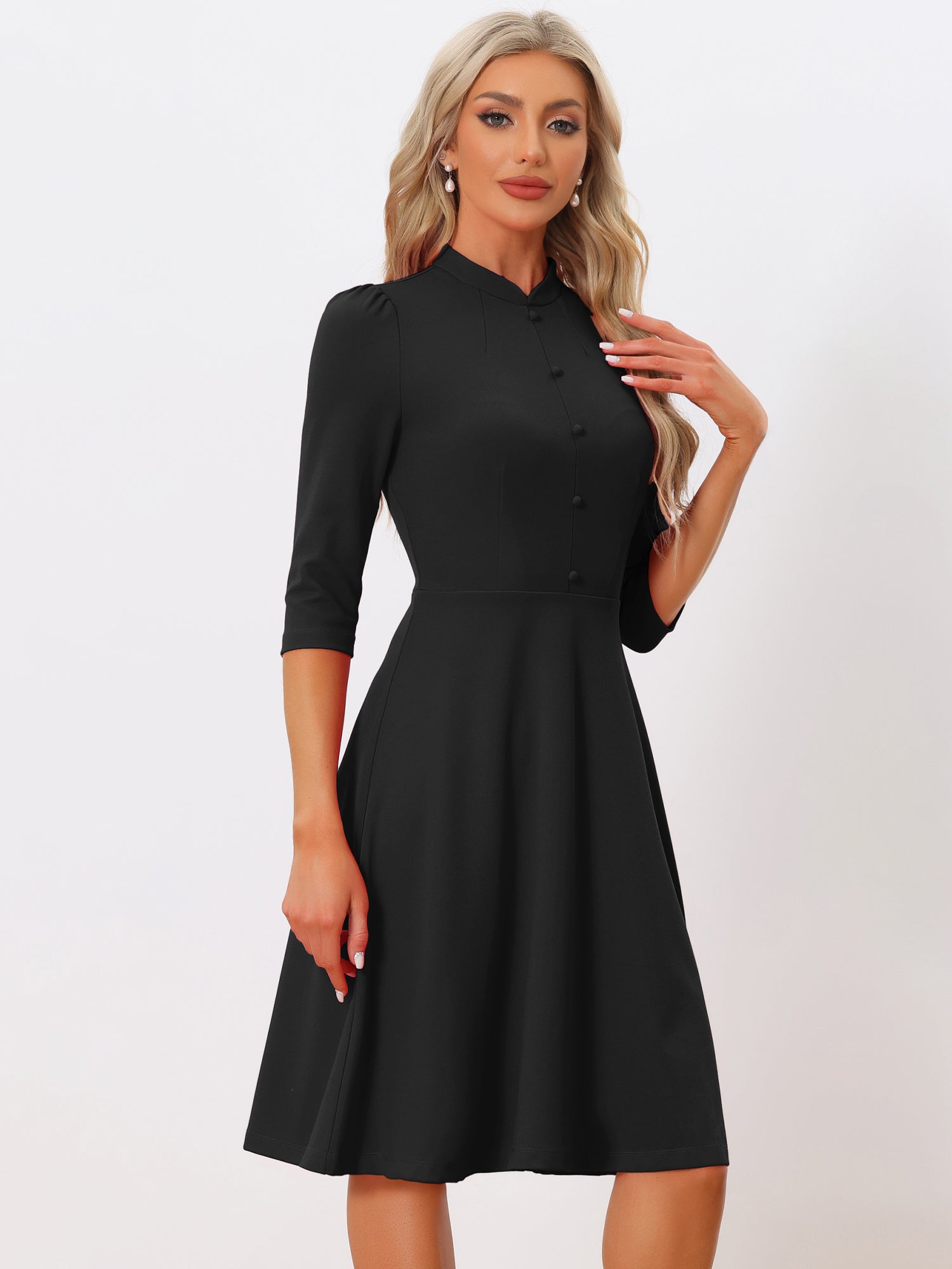 Clarivelle – Women’s Stand Collar Button Detail Dress