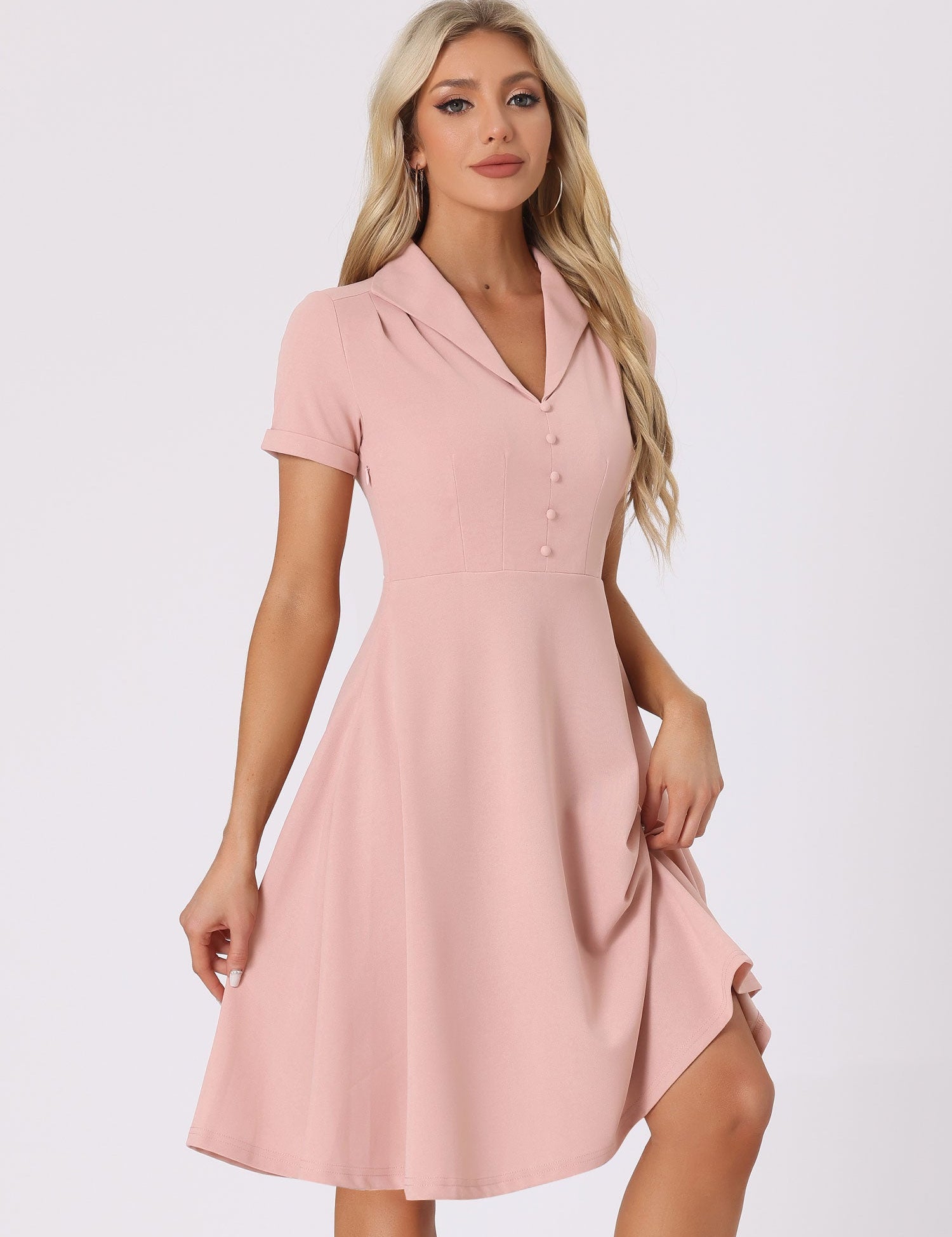 Elvaria – Women’s Vintage Collar Fit & Flare Midi Dress
