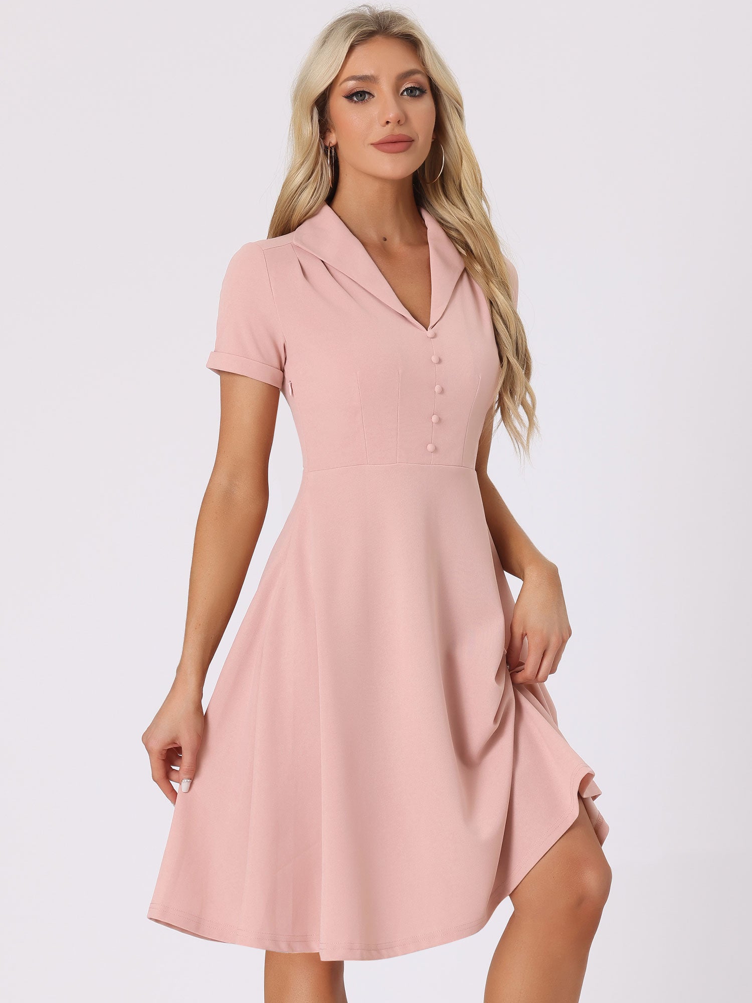 Elvaria – Women’s Vintage Collar Fit & Flare Midi Dress
