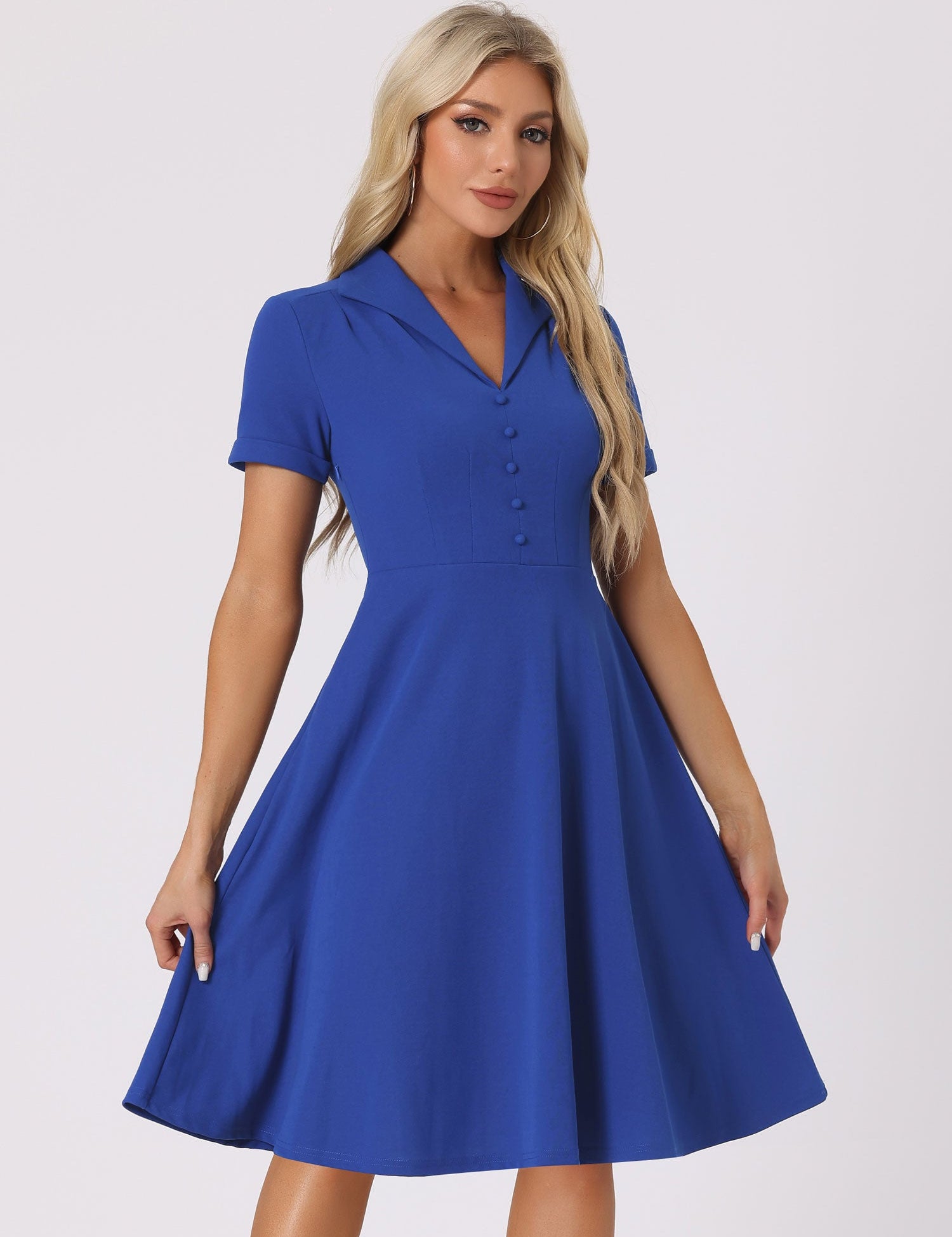 Elvaria – Women’s Vintage Collar Fit & Flare Midi Dress