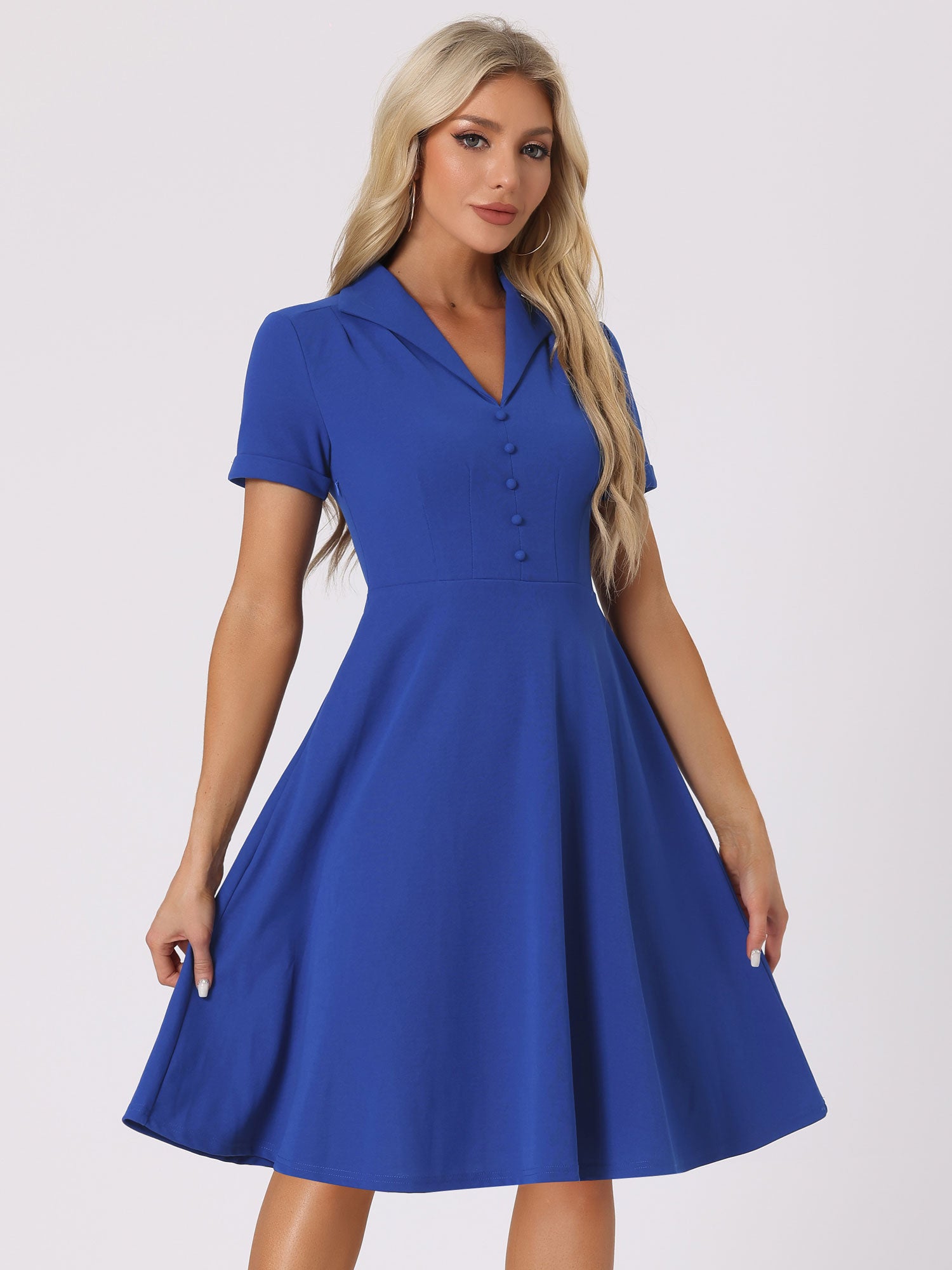 Elvaria – Women’s Vintage Collar Fit & Flare Midi Dress