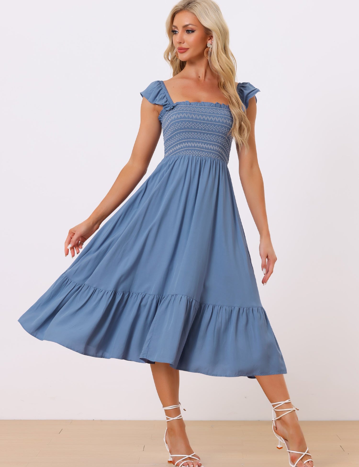 Solavira – Women’s Boho Smocked Tiered Midi Sundress