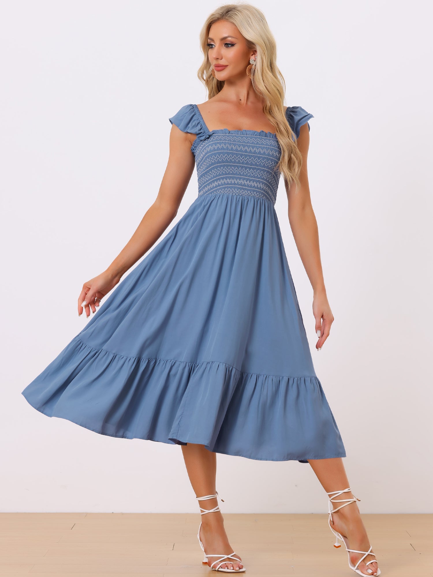 Solavira – Women’s Boho Smocked Tiered Midi Sundress