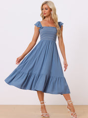 Solavira – Women’s Boho Smocked Tiered Midi Sundress