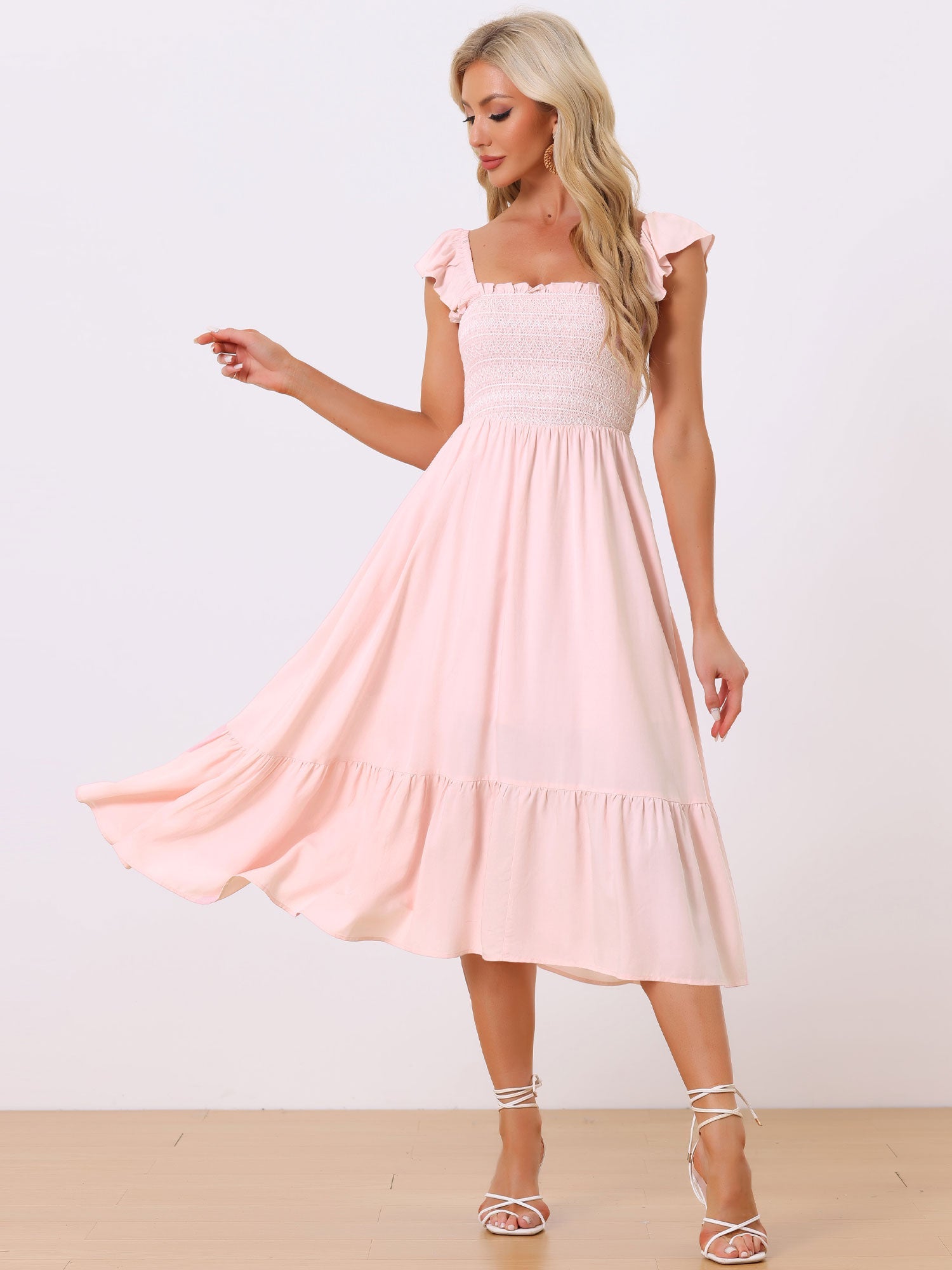 Solavira – Women’s Boho Smocked Tiered Midi Sundress
