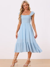 Solavira – Women’s Boho Smocked Tiered Midi Sundress