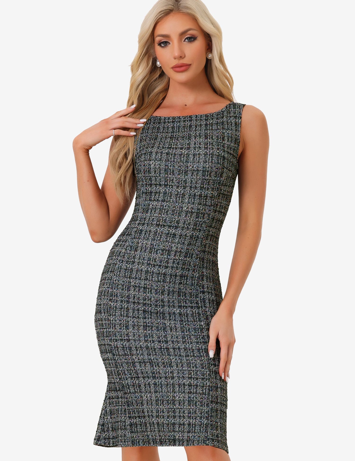 Plaivella - Women’s Plaid Sleeveless Bodycon Dress