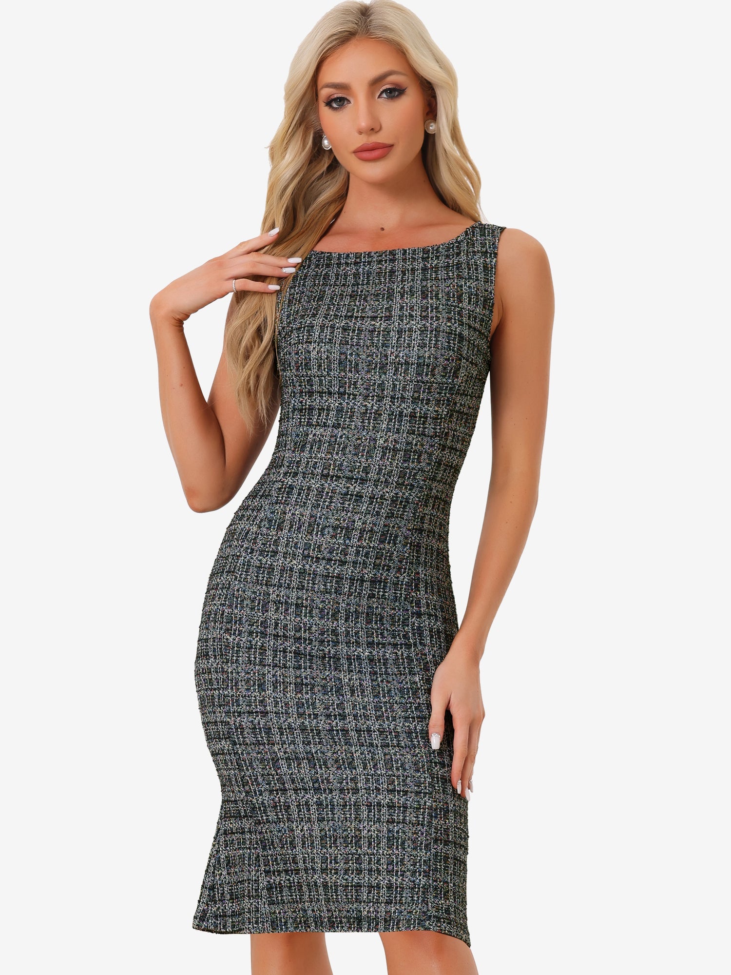 Plaivella - Women’s Plaid Sleeveless Bodycon Dress