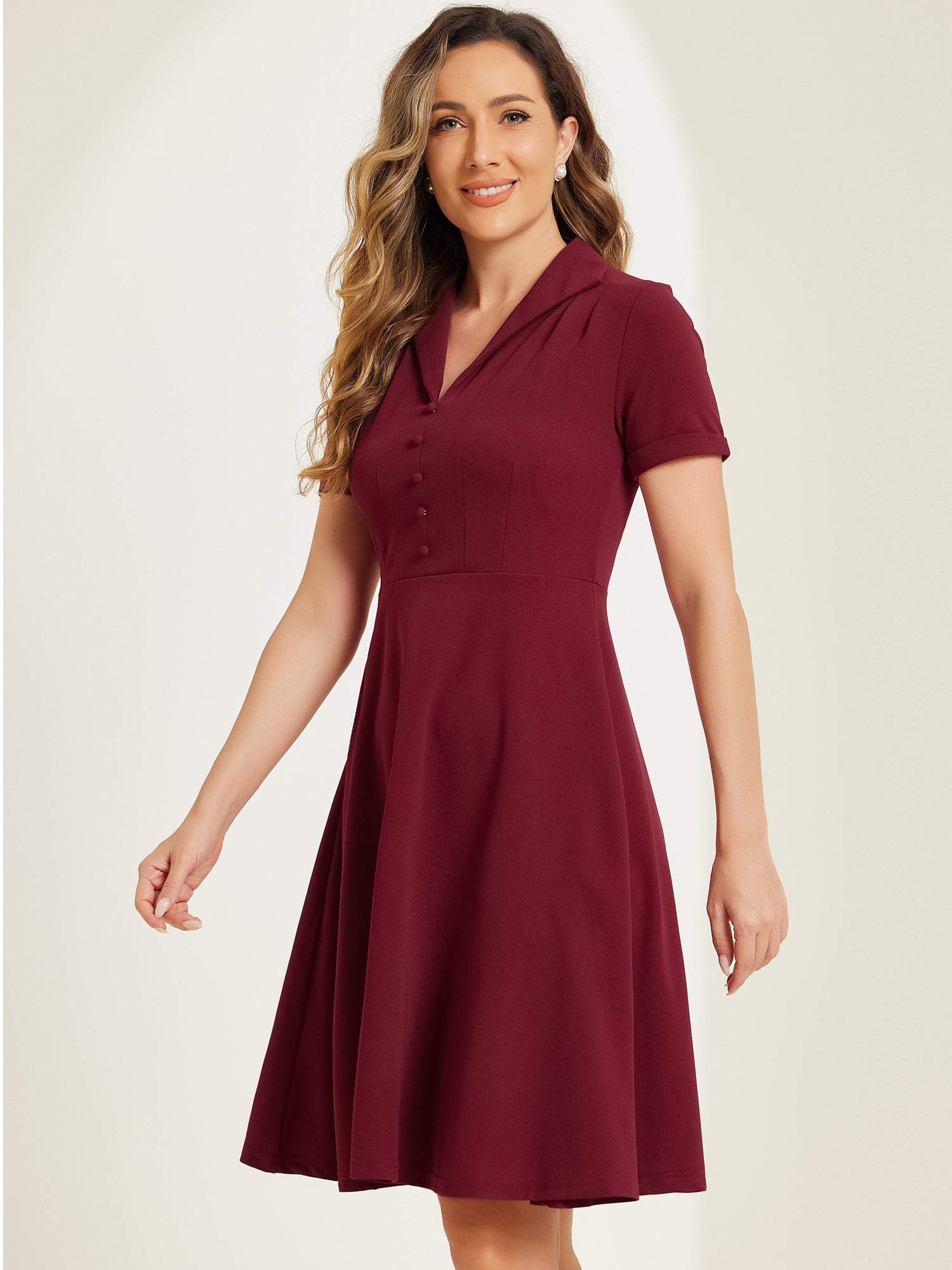 Elvaria – Women’s Vintage Collar Fit & Flare Midi Dress