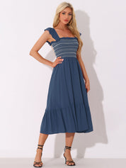 Solavira – Women’s Boho Smocked Tiered Midi Sundress