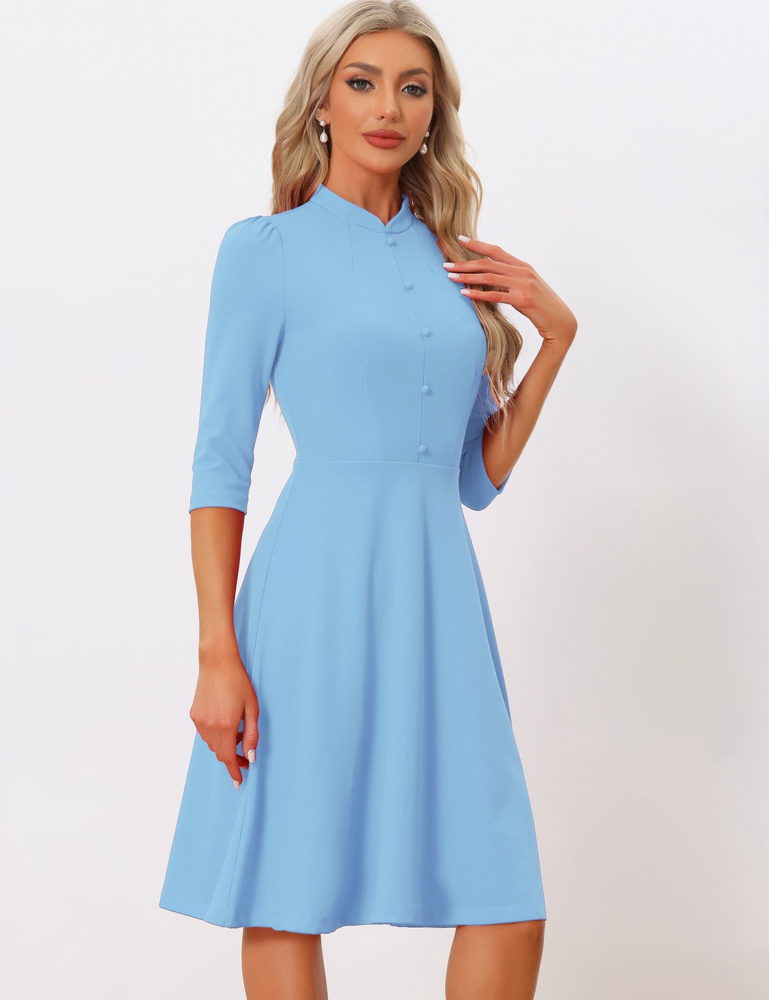 Clarivelle – Women’s Stand Collar Button Detail Dress
