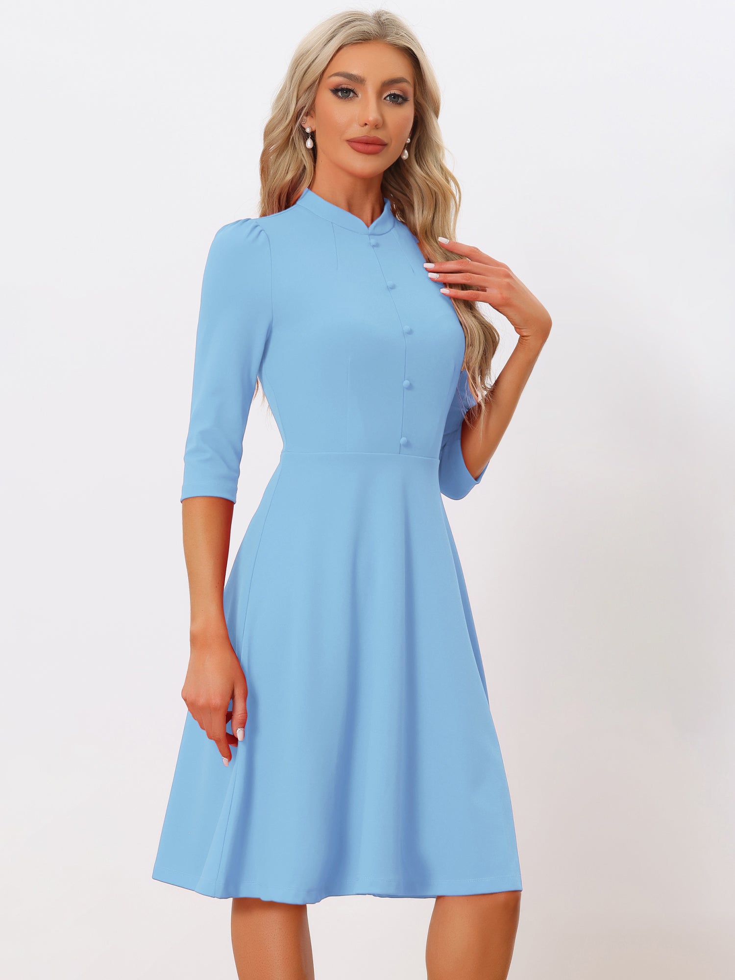 Clarivelle – Women’s Stand Collar Button Detail Dress