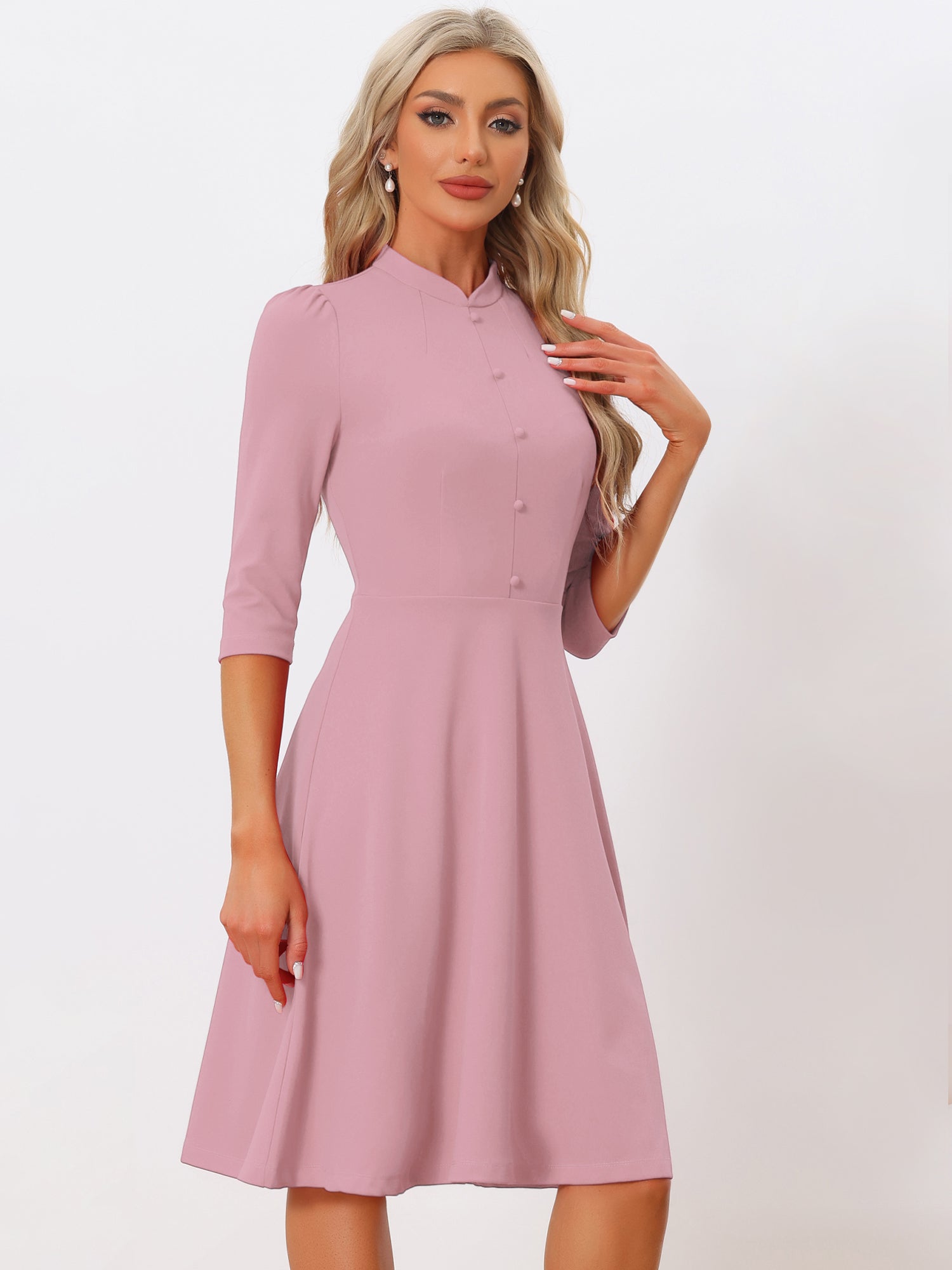 Clarivelle – Women’s Stand Collar Button Detail Dress