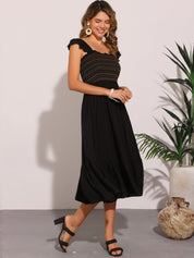 Solavira – Women’s Boho Smocked Tiered Midi Sundress