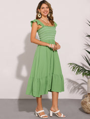 Solavira – Women’s Boho Smocked Tiered Midi Sundress