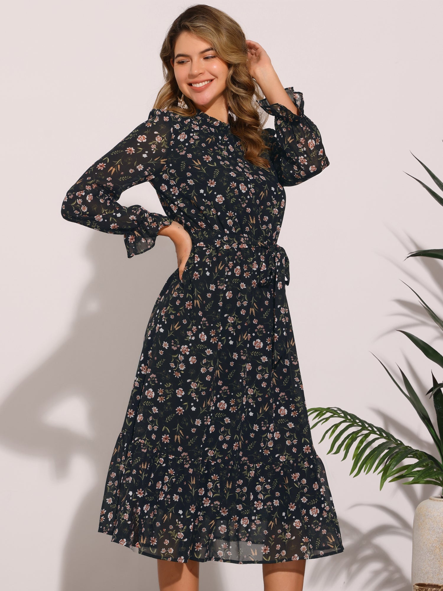 Florvessa - Women’s Floral A-Line Midi Dress