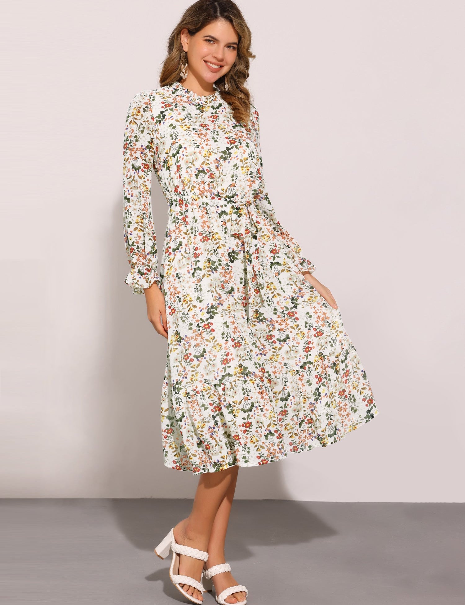 Florvessa - Women’s Floral A-Line Midi Dress