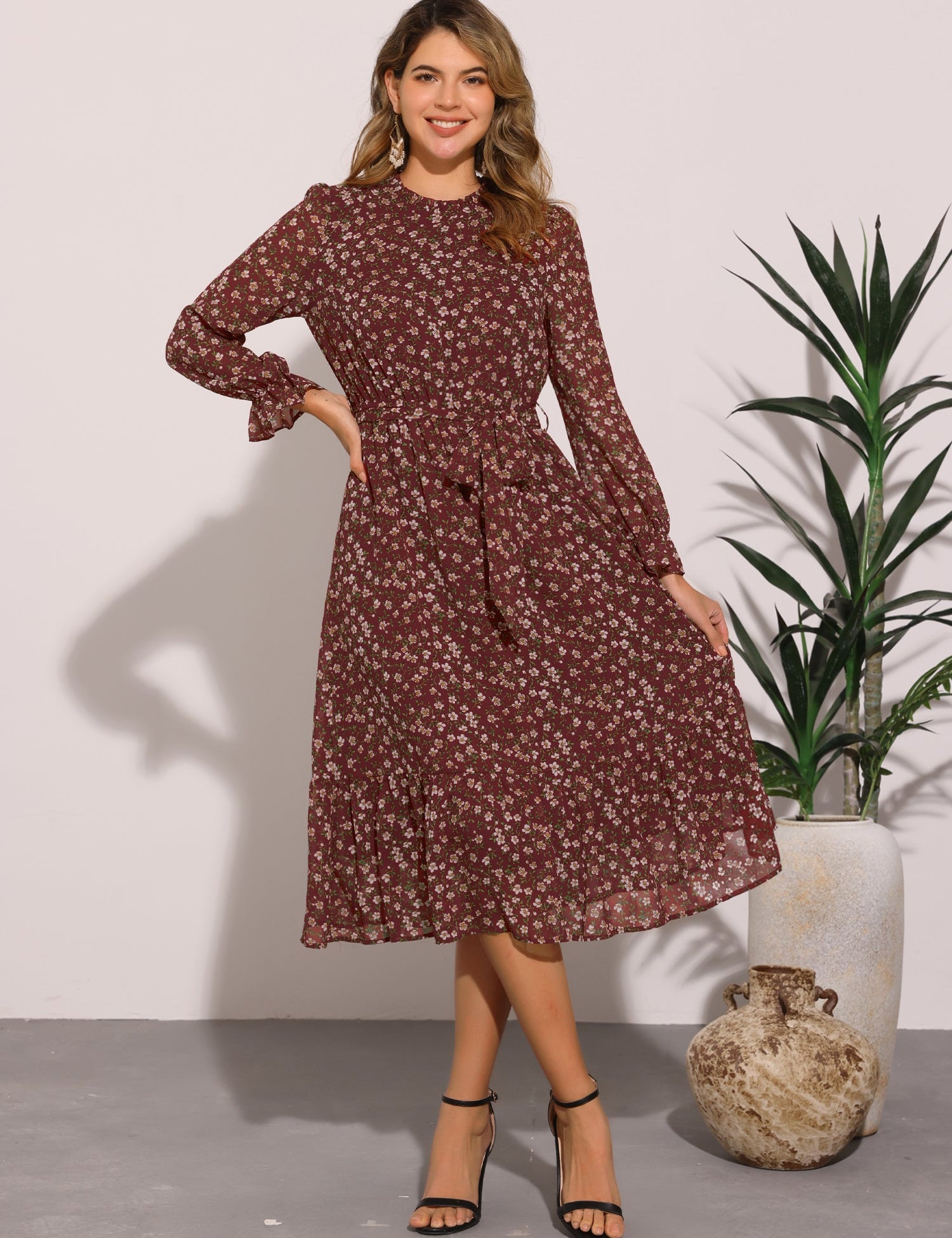 Florvessa - Women’s Floral A-Line Midi Dress
