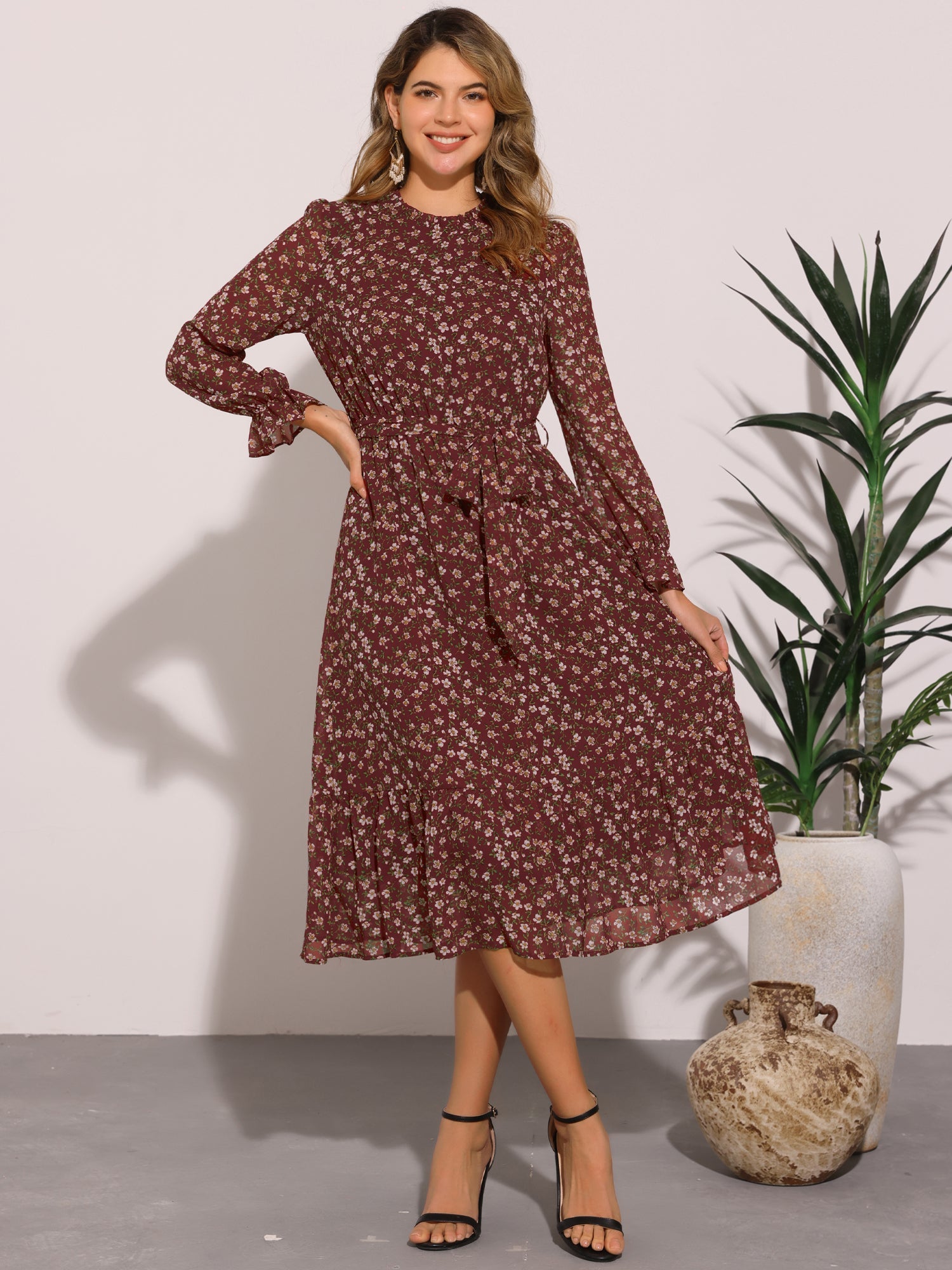 Florvessa - Women’s Floral A-Line Midi Dress