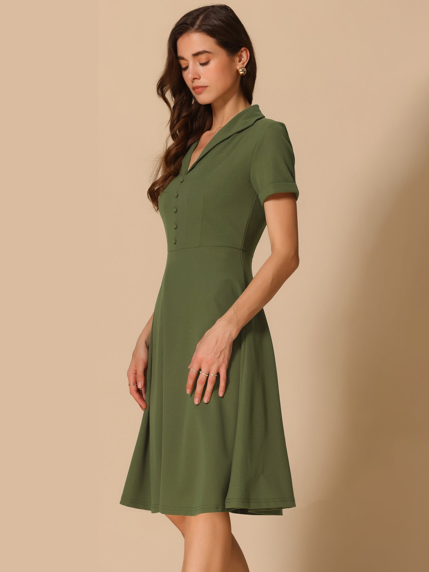 Elvaria – Women’s Vintage Collar Fit & Flare Midi Dress