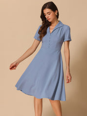 Elvaria – Women’s Vintage Collar Fit & Flare Midi Dress
