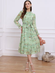 Florvessa - Women’s Floral A-Line Midi Dress