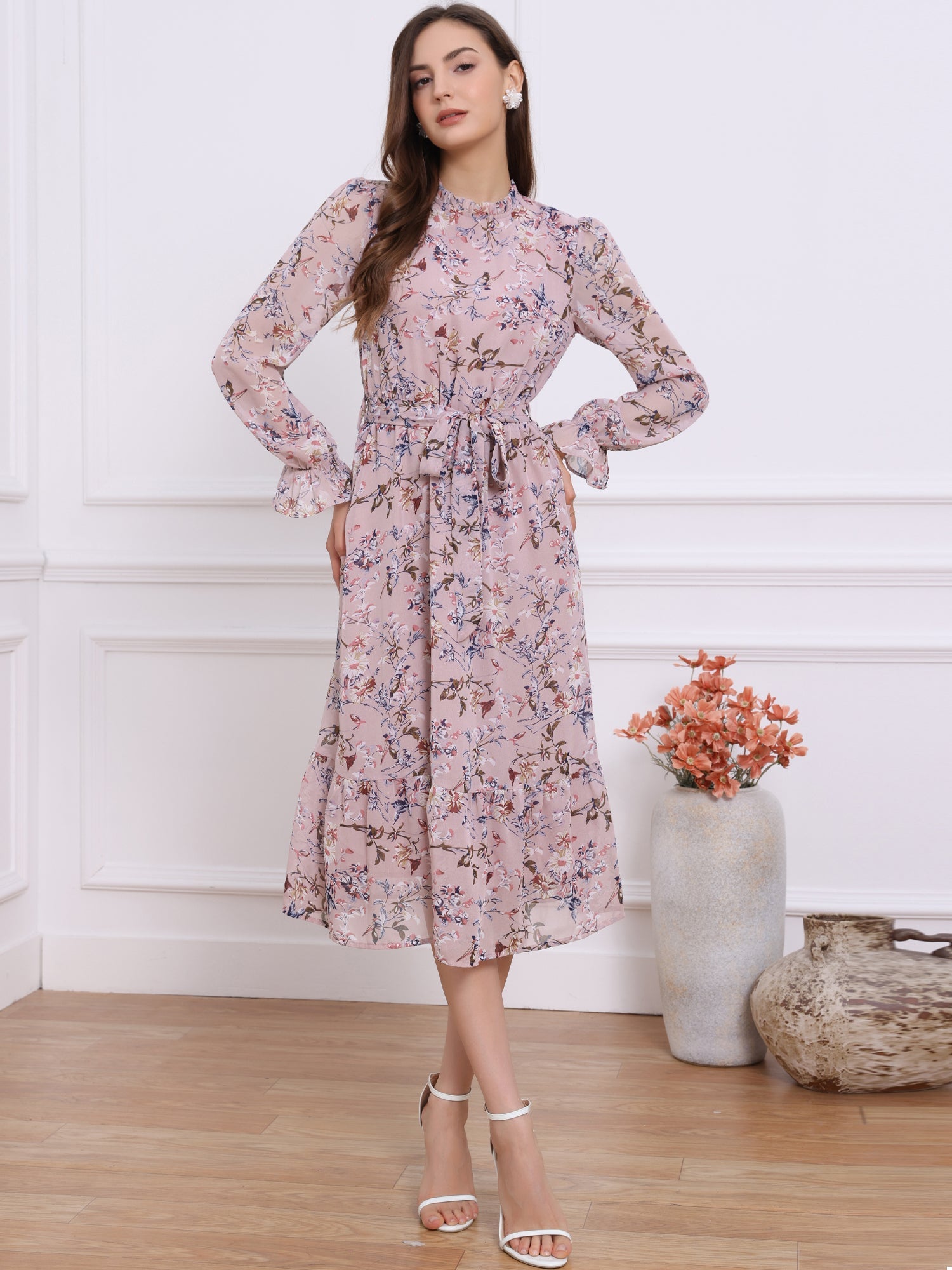 Florvessa - Women’s Floral A-Line Midi Dress