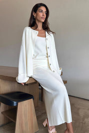 Lunéa – Three-Piece Knit Cardigan, Vest & Skirt Set