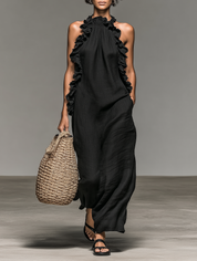 Alvera | Linen-Blend Ruffle Maxi Dress