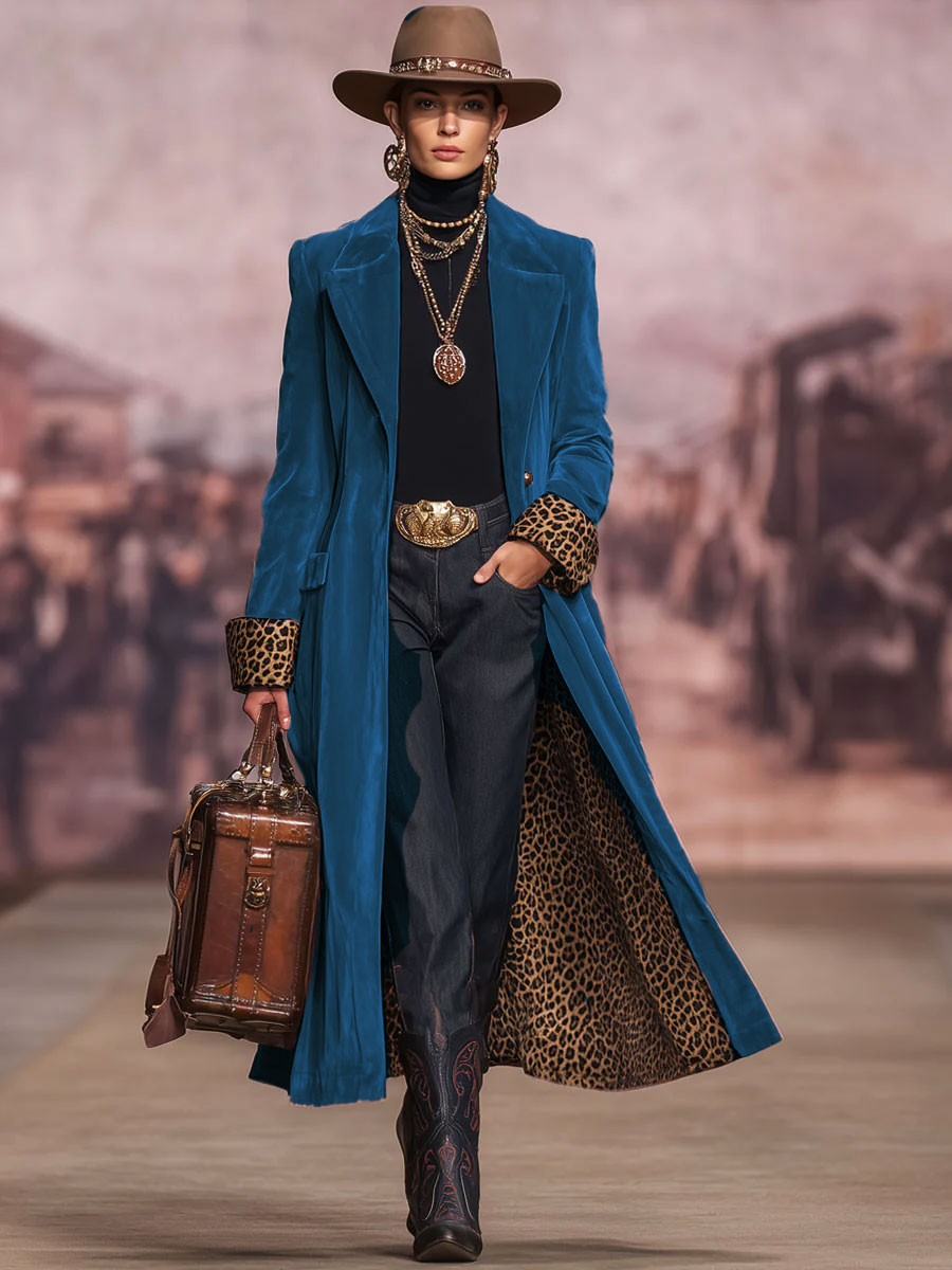 Leovara | Velvet Leopard Panel Coat