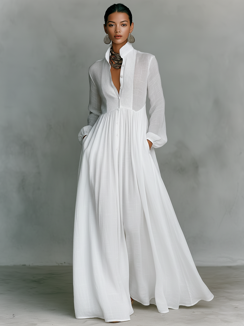 Elowara | Cotton Linen Patchwork Maxi Dress