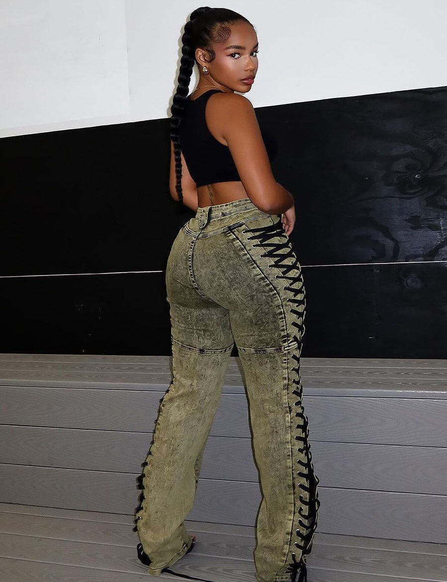 Elvara – Lace-Up Skinny Pants