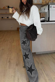 Jessy – Woman's Star Detail Wide-Leg Jeans