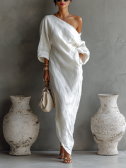 Aurelia | One-Shoulder Linen Blend Maxi Dress