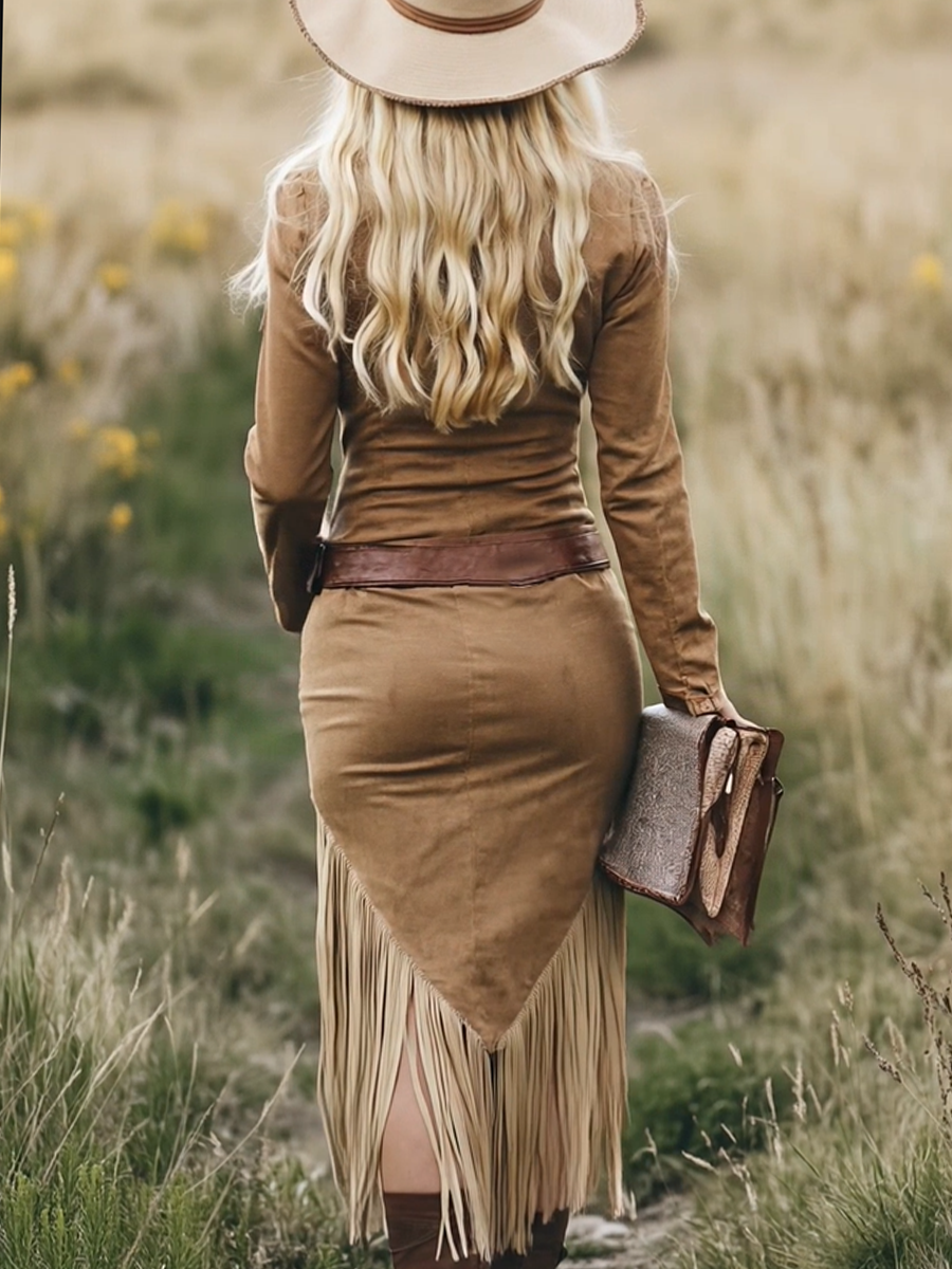 Sorella | Suede Western Tassel Midi Dress