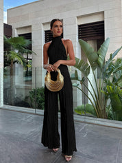 Aurevia | Women’s Halter Crop Top & Wide Leg Pants Set